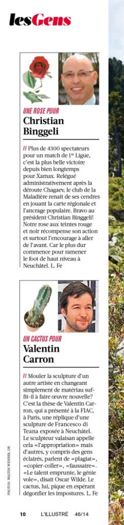 Article de Presse : Un cactus pour Valentin Carron